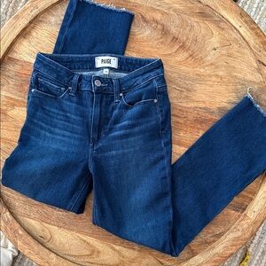 PAIGE Cindy High-Rise Crop Dark Indigo Frayed Hem Jeans